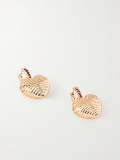 Textured Heart Gold-tone Crystal Earrings