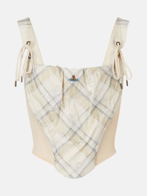 Puppy tartan cotton-blend top