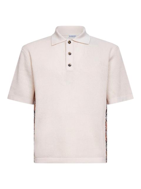 Beige cotton mesh polo shirt with Check trims