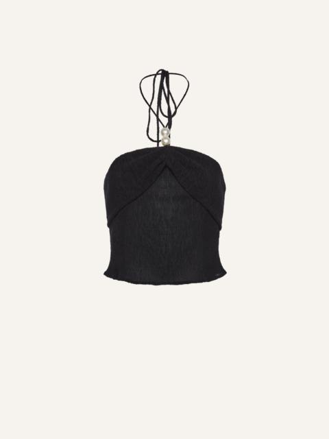 Pearl halterneck tube top in black