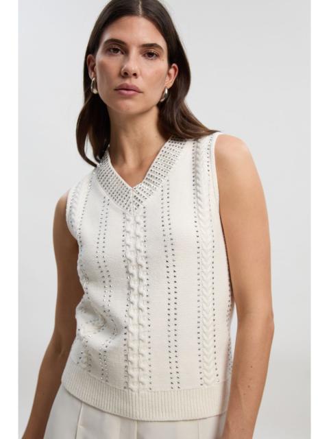 Embellished Hotfix V Neck Knit Tank