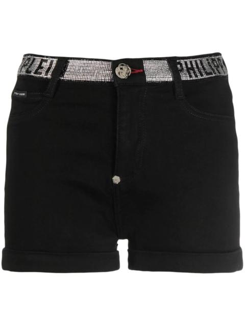 logo-embellished denim shorts