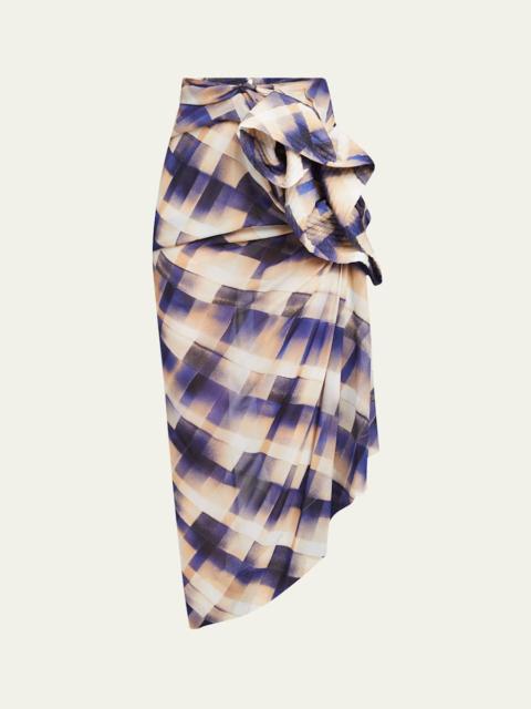 Solla Geometric Check Draped Skirt