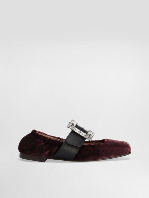 Velvet ballet flats with bejeweled buckle