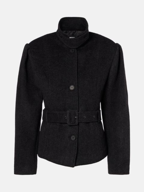 Marie belted herringbone wool-blend jacket