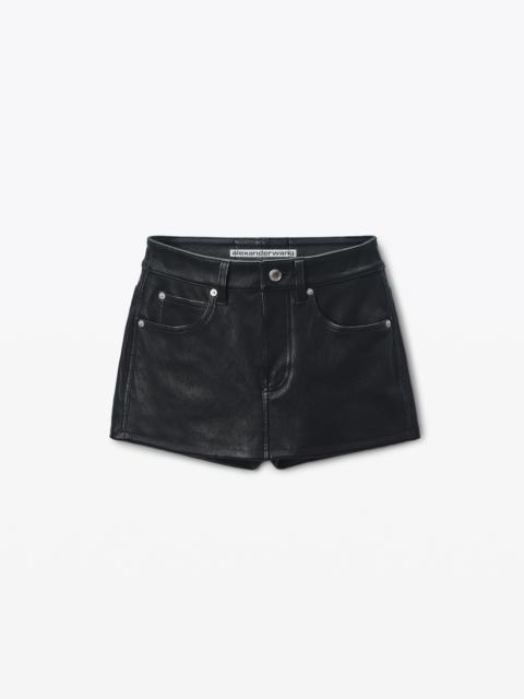 Black Lambskin Leather Miniskort
