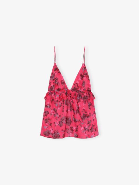 PINK FLORAL PRINTED SATIN STRAP TOP