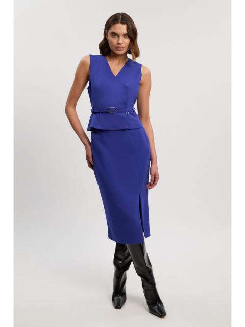 Compact Essential Belted Tailored Midi Pencil Dress