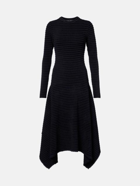 Striped knitted asymmetric midi dress