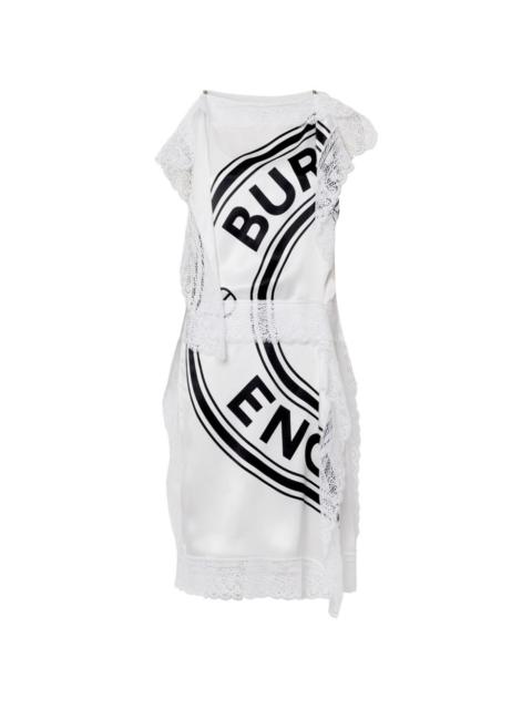 Silk Lace-Detail Logo Print Dress