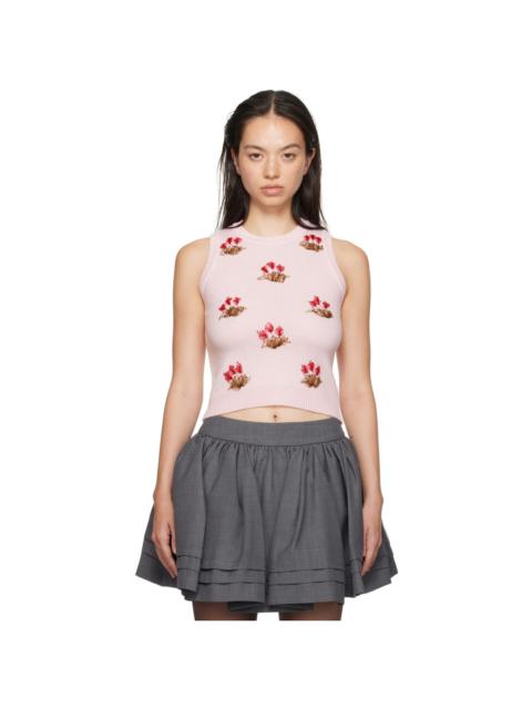 Pink Embroidered Knit Tank Top
