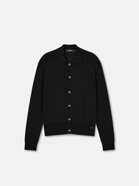 Silk-Blend Knit Polo Cardigan