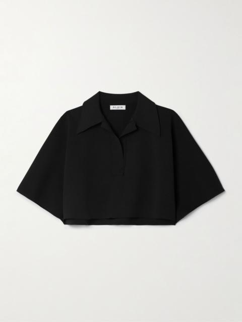 Oversized cropped knitted polo shirt Black