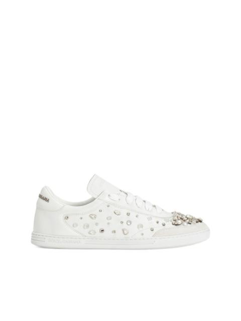 crystal-embellished leather sneakers