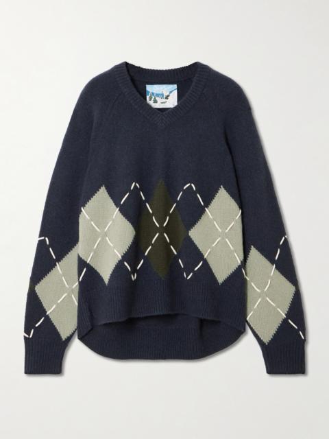 Sloane Embroidered Argyle Cashmere Sweater