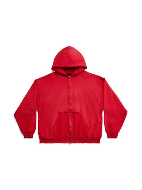 Balenciaga Tape Type Ripped Pocket Zip-Up Large Fit Hoodie Red