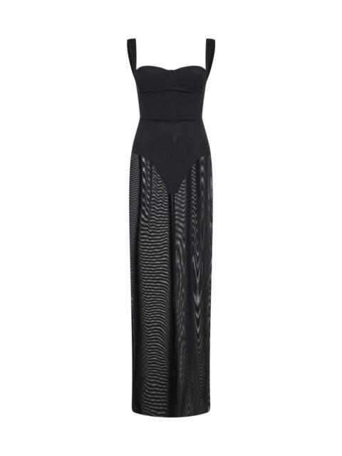 Black stretch mesh semi-sheer column dress