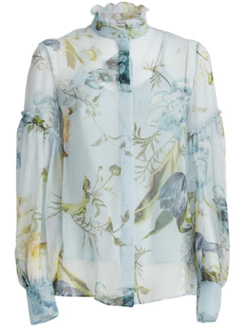 botanical-print silk blouse
