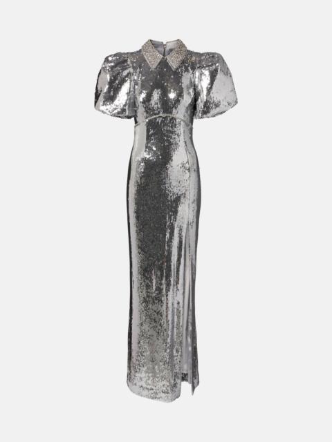 Olympia sequined puff-sleeve gown