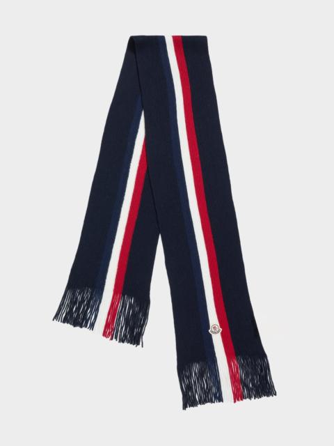 Men's Wool Tricolor Stripe Fringe Scarf