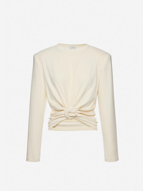 Knotted longsleeve jersey blouse in cream