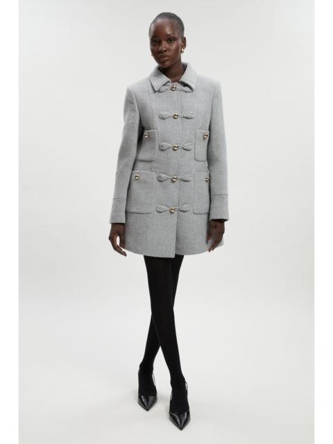 Wool Knot Detail Buckle Front Tailored Midi Coat