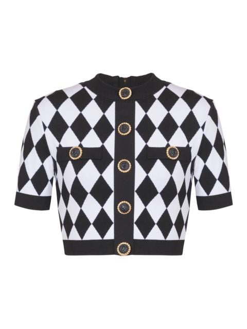 Diamond jacquard knit top
