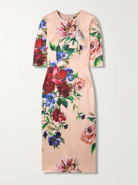 Floral-print satin midi dress Pink