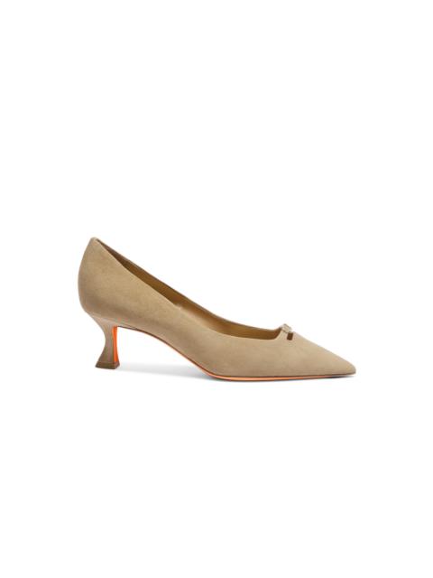 Women's beige suede mid-heel pump