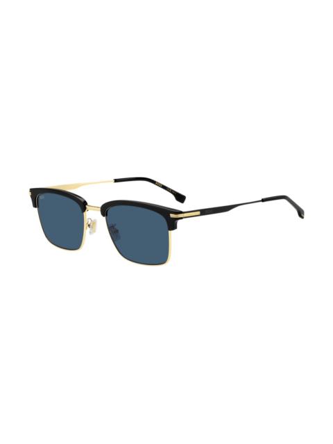 BLUE-LENS SUNGLASSES WITH BLACK AND GOLD-TONE FRAMES