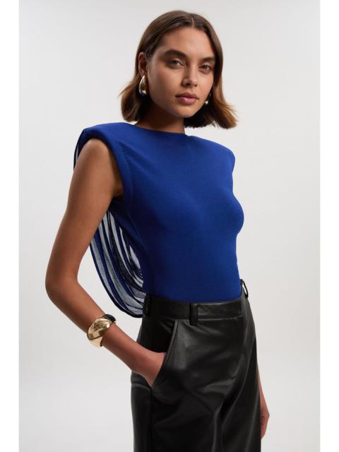 Viscose Blend Slinky Drape Plunge Back Knit Top