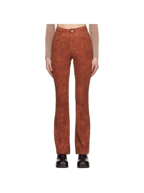 Orange Paneled Faux-Leather Trousers