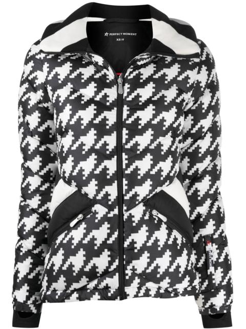 padded chevron jacket with houndstooth print