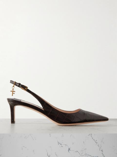 Angelina Logo-embellished Croc-effect Leather Slingback Pumps