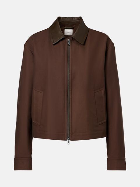 Cropped leather-trimmed cotton twill jacket