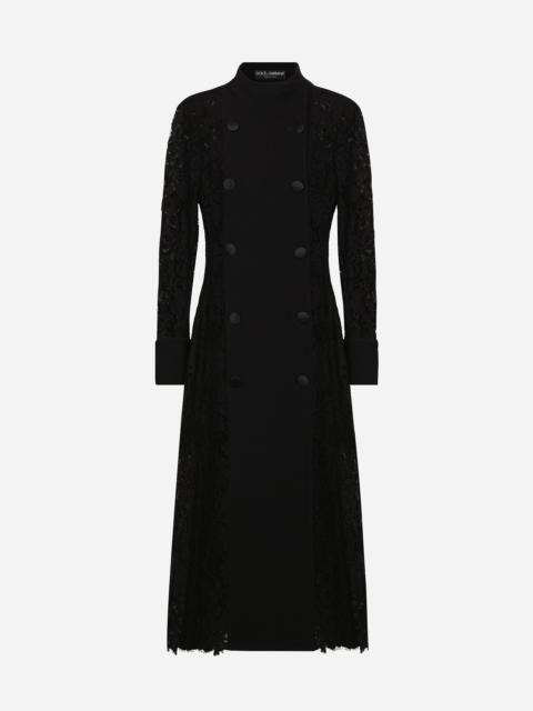 Double-breasted cordonetto lace and wool crêpe coat