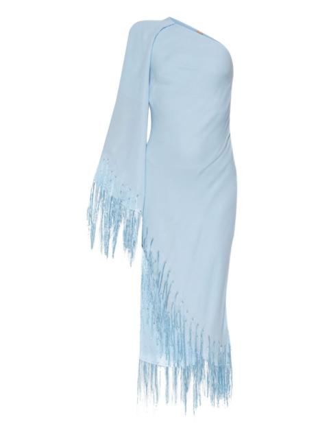 fringe-detailed one-shoulder dress