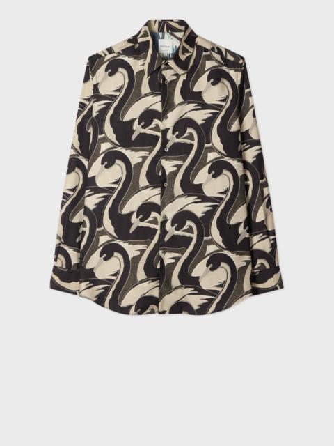Black 'Swan' Print Viscose-Blend Shirt