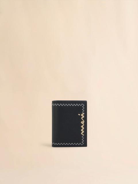 BLACK BI-FOLD WALLET WITH MARNI MENDING EMBROIDERY