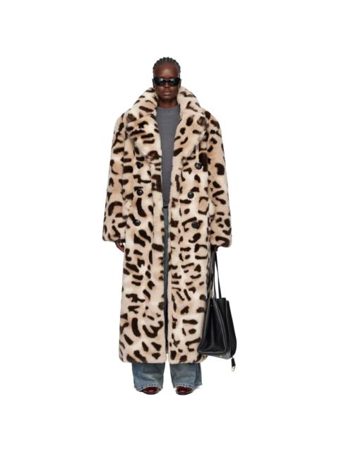 Beige & Brown Leopard Faux-Fur Coat