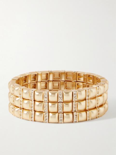 Set Of Three Gold-tone Crystal Bracelets