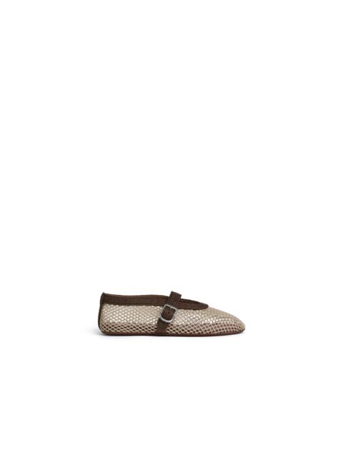 BALLET FLATS IN FISHNET AND SATIN CORD