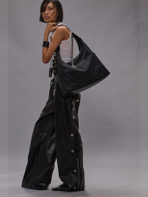 WIDE LEG LEATHER PANT WITH TRAPUNTO STITCHING