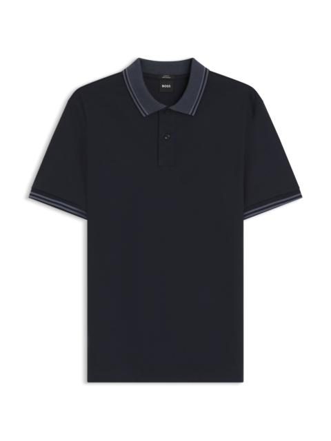 STRIPE-TRIM SLIM-FIT POLO SHIRT IN MERCERISED COTTON