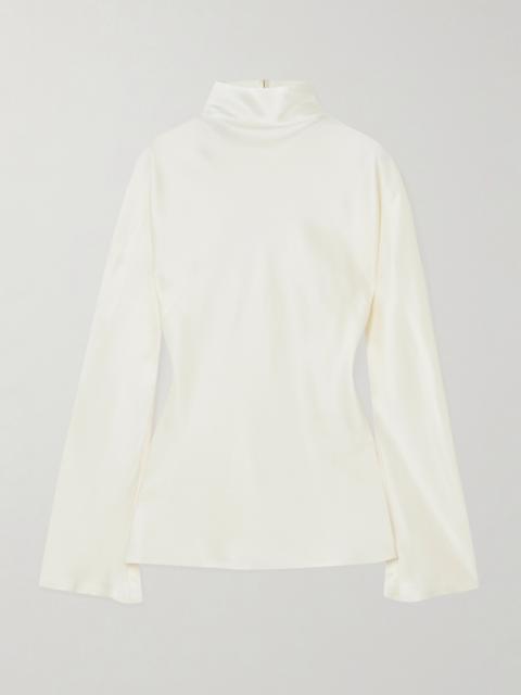 Draped Satin Turtleneck Top