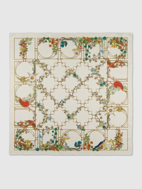 Animal and floral print silk carré