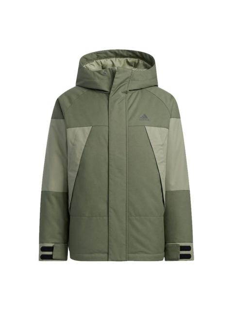 Men's adidas Cb Bos Logo Jkt Outdoor Colorblock Sports With Down Feather Military Green Jacket H2309