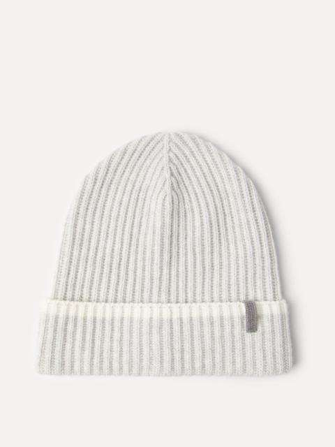 Cashmere English rib knit beanie with monili