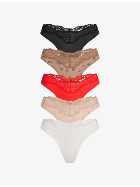 Fits Everybody Dipped Lace-Trim Jersey Thongs Pack of Five