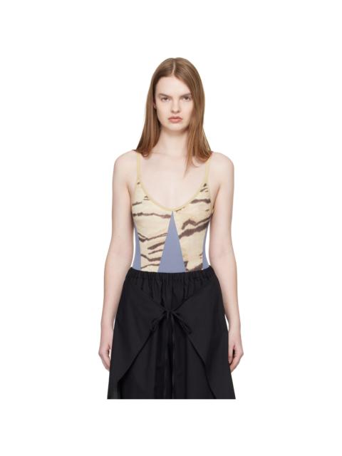 Blue & Beige Net Bodysuit